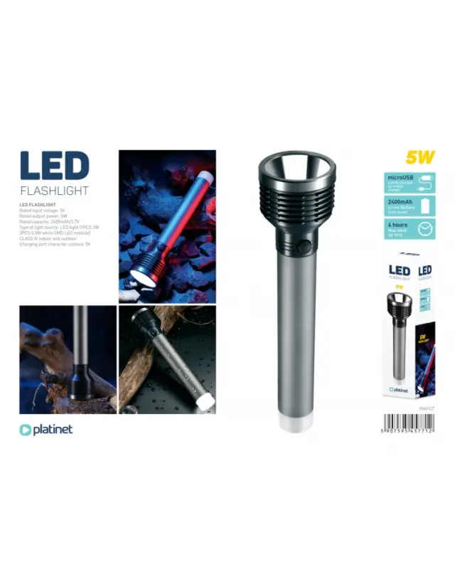 PLATINET TORCH FLASHLIGHT ALUMINIUM 3W GREY
