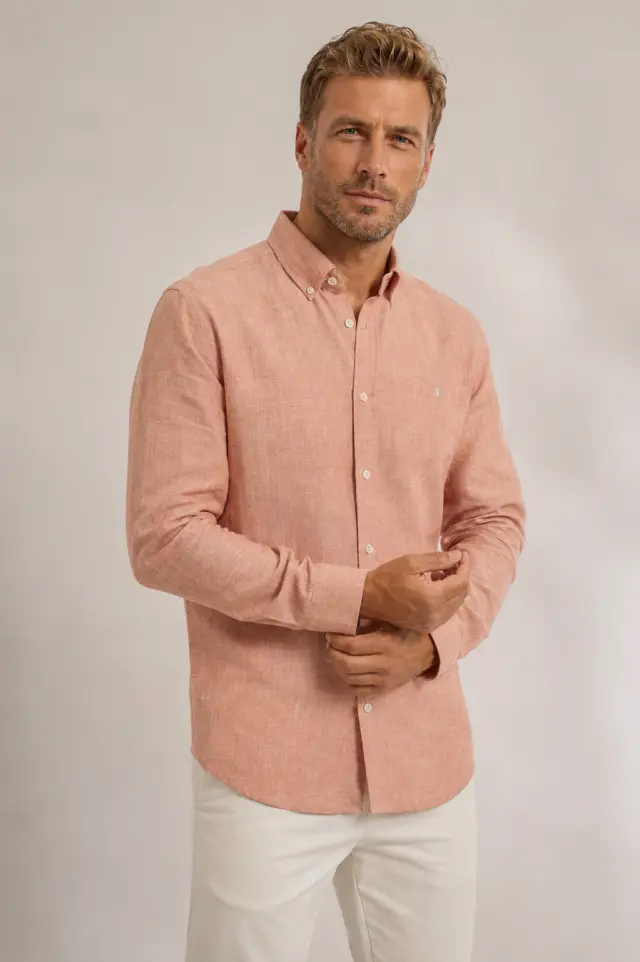JPRBLUSUMMER LINEN BL SHIELD LS SHIRT LN Amber Brown 3