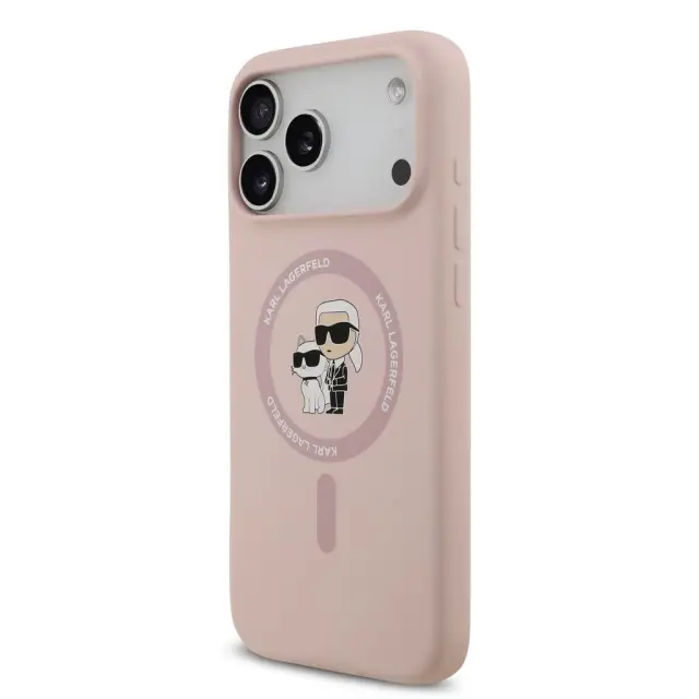 Karl Lagerfeld Liquid Silicone Karl and Choupette MagSafe Case for iPhone 18 Pro Max Pink 2