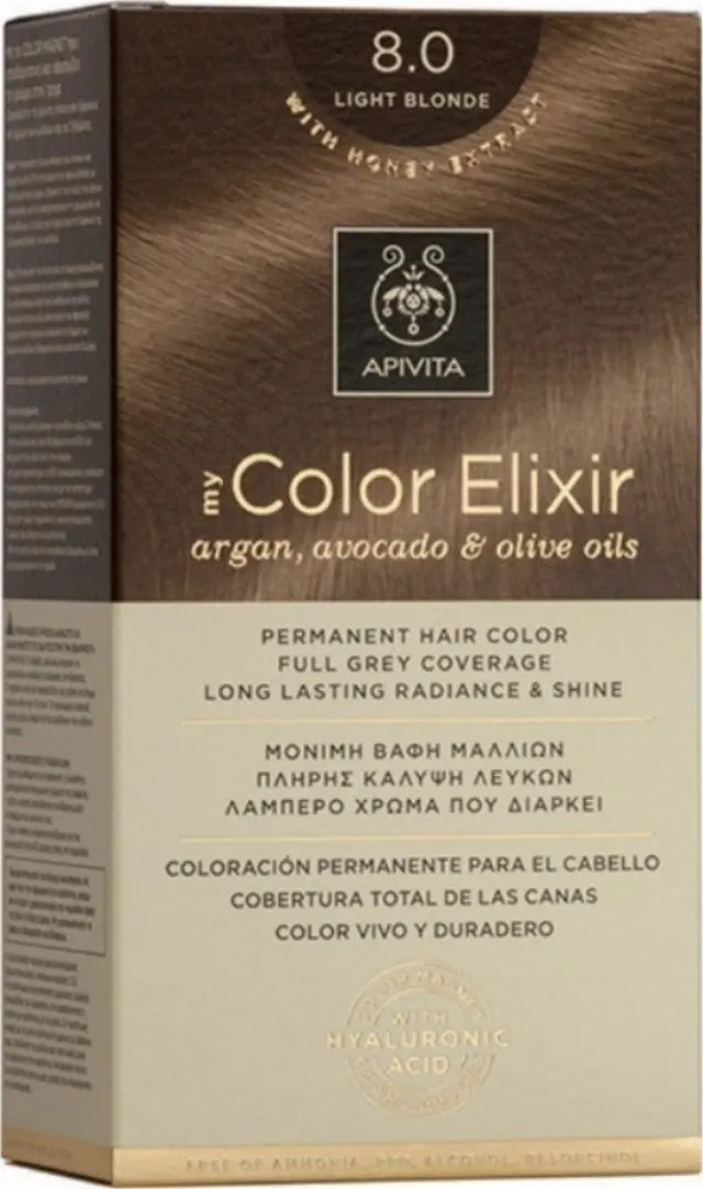 Apivita My Color Elixir No8.0 Ξανθό Ανοιχτό Κρέμα Βαφή Σε Σωληνάριο 50ml & Ενεργοποιητής Χρώματος 75ml