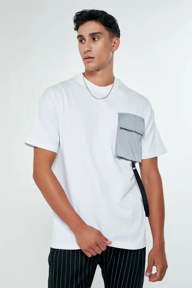 T-Shirt Βαμβακερό με Τσέπη Λευκό
