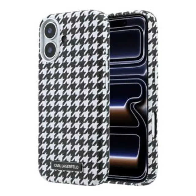 Karl Lagerfeld PU Houndstooth Resin Plate MagSafe Case for iPhone 17 Black