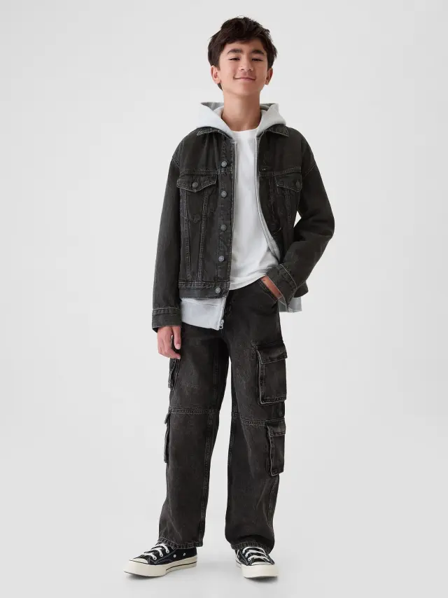 Μαύρο Παιδικό Double Cargo Baggy Jean Παντελόνι Black wash - 10