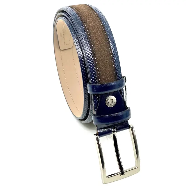 Καφέ με Μπλε Ζώνη P.U. Leather Τύπου Suede 3,5 cm - 110cm 2
