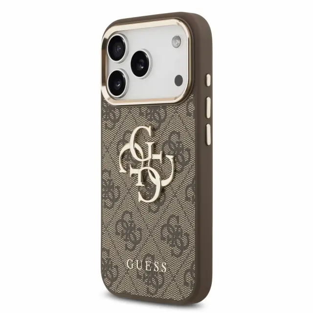 Guess PU 4G Metal Logo Strap Case for iPhone 18 Pro Brown 3