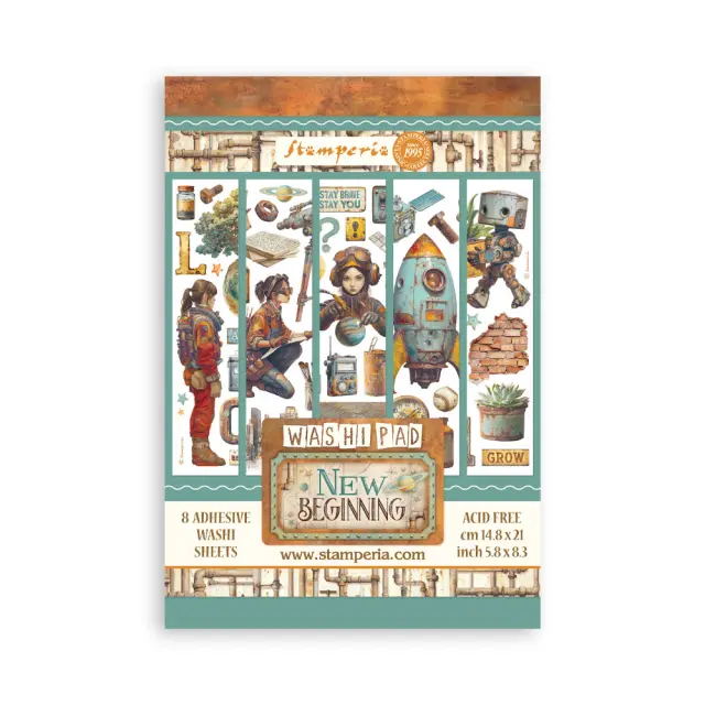 Αυτοκόλλητα Washi pad A5, 8 φύλλα, A new Beginning, Stamperia