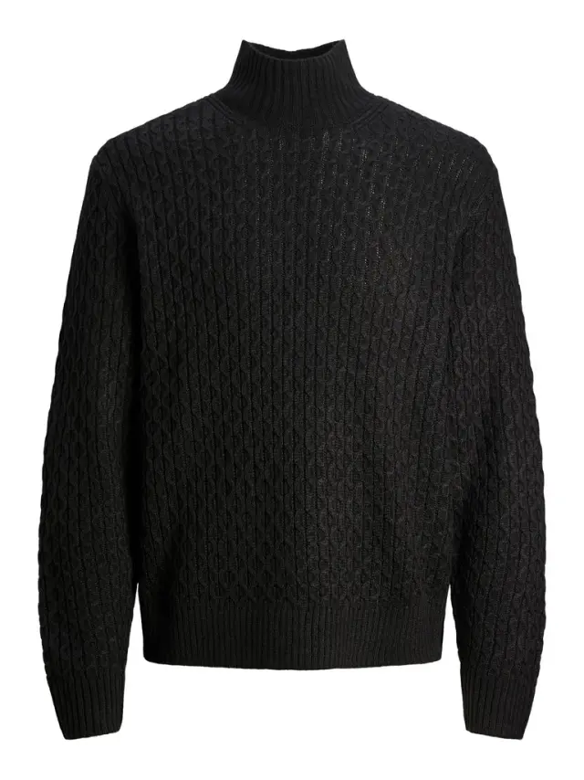 JORCOSY KNIT CABLE HIGH NECK LN Black