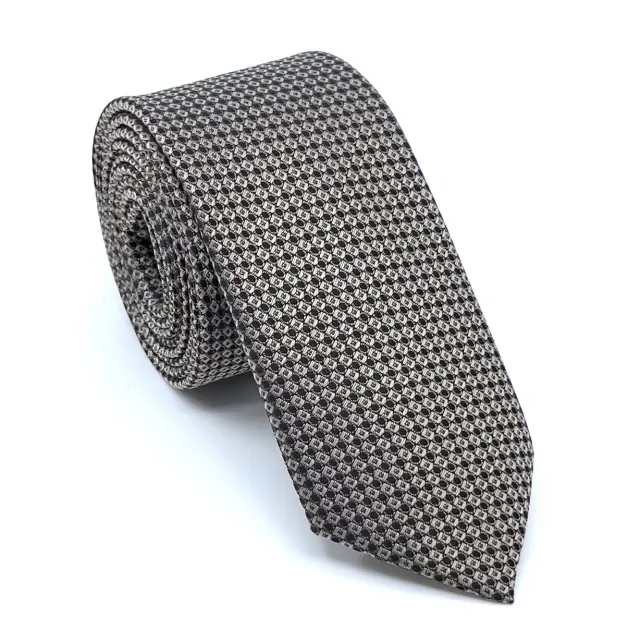 Γραβάτα Microfiber σε Καφέ Μοτίβο Σετ με Μαντηλάκι