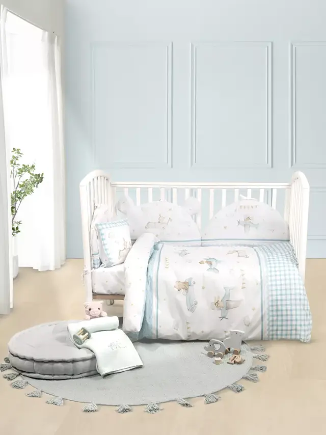 Κουβερλί Κούνιας 100x140 Nima Joy Ride Turquoise-White 100% βαμβακερό