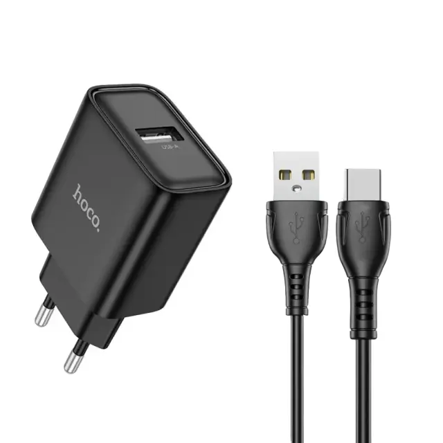Φορτιστής Ταξιδίου Hoco. DC72 River USB-A 5V 2.1A με Καλώδιο USB-A σε USB-C 1m Μαύρος