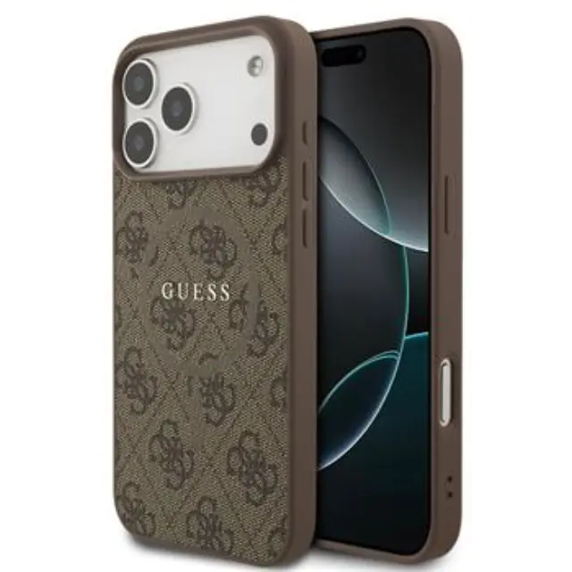 Guess PU Leather 4G Colored Ring MagSafe Case for iPhone 17 Pro Max Brown