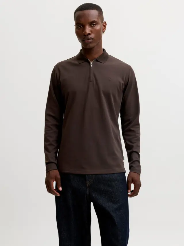 JPRBLAETHAN LS ZIP POLO - Chocolate Torte 2