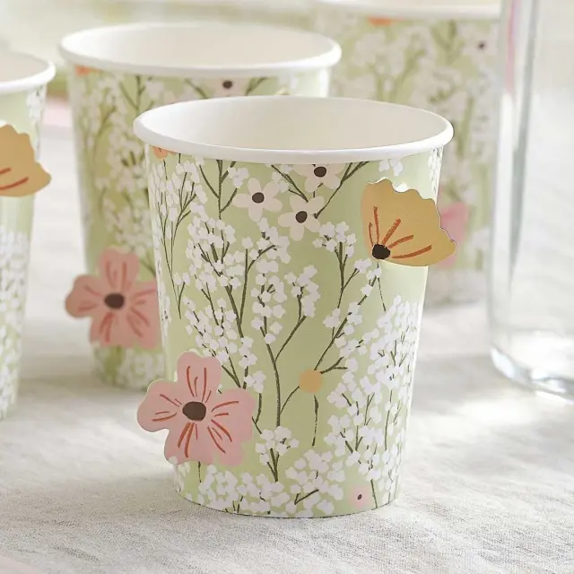Ποτήρια Χάρτινα με Λουλούδια Floral Baby Shower / 8 τμχ