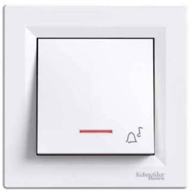 Asfora - 1pole pushbutton -10A lift terminals, locator light, bell symbol, white
