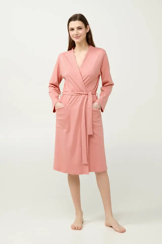 Βαμβακερή Χειμερινή Ρόμπα Σταυρωτή Vamp 23337 PINK TAN