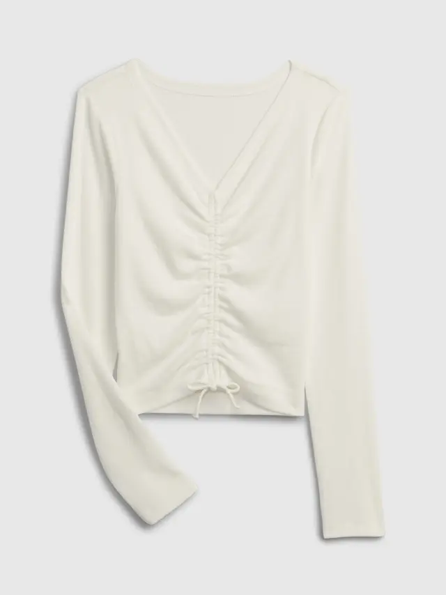 Άσπρη Παιδική Rib Ruched Μπλούζα new off white