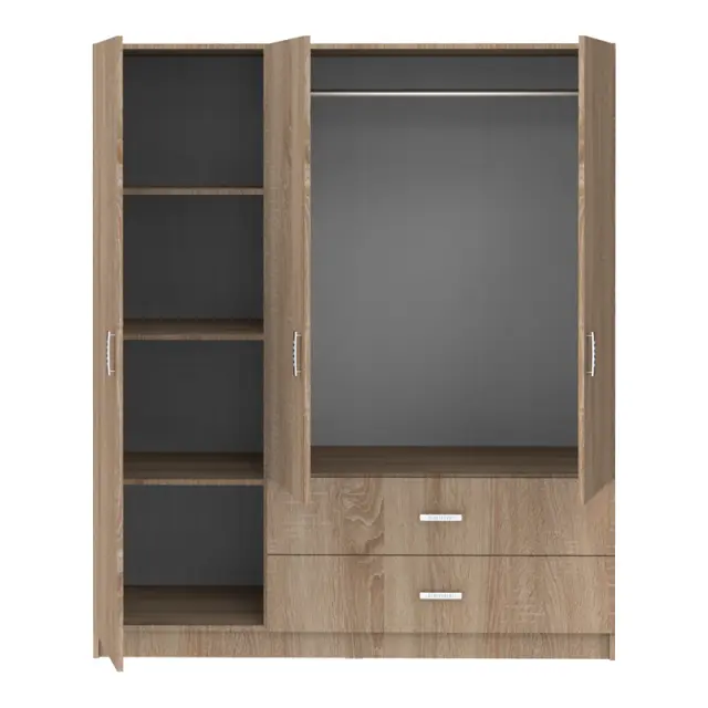 Ντουλάπα τρίφυλλη Royal pakoworld με συρτάρια sonoma 150x58x177εκ 2