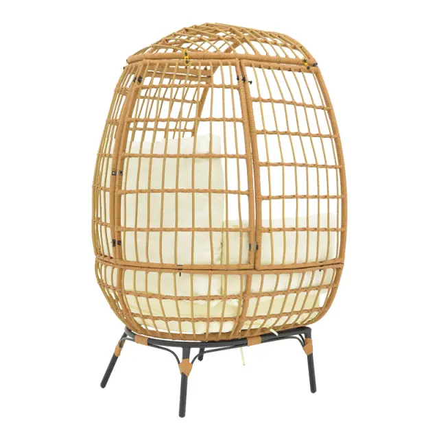Πολυθρόνα Frox pakoworld wicker rattan φυσικό-μεταλλικό φυσικό-μαύρο πόδι-μπεζ μαξιλάρι 96x76x145εκ 2