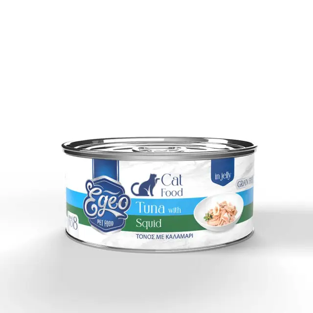 Egeo Υγρή Τροφή Adult Grain Free Γάτας Τόνος Με Καλαμάρι Σε Ζελέ 85gr Μονόχρωμο