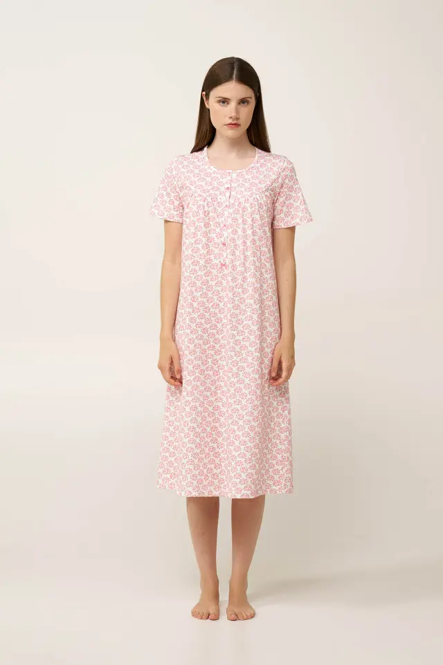 Βαμβακερό Νυχτικό με Κουμπάκια Vamp 24329 PINK GLOW 3