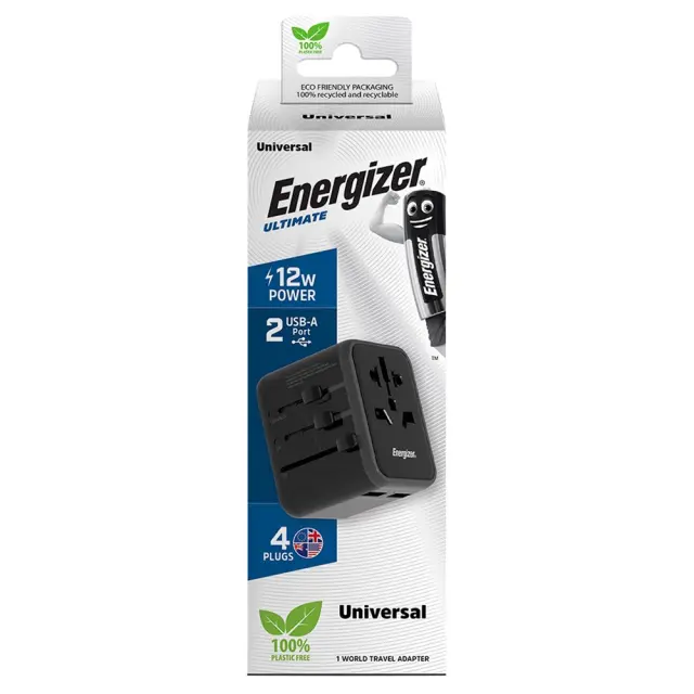 Παγκόσμιος Φορτιστής Ταξιδίου Energizer TA637A USN/CN AU UK EU με 2 x USB-A 12W Μαύρο