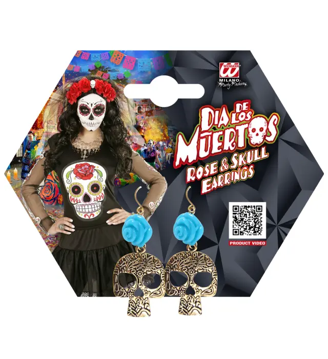 Αποκριάτικο Αξεσουάρ Σκουλαρίκια Azure Skull (Widmann) (W-03505) 3