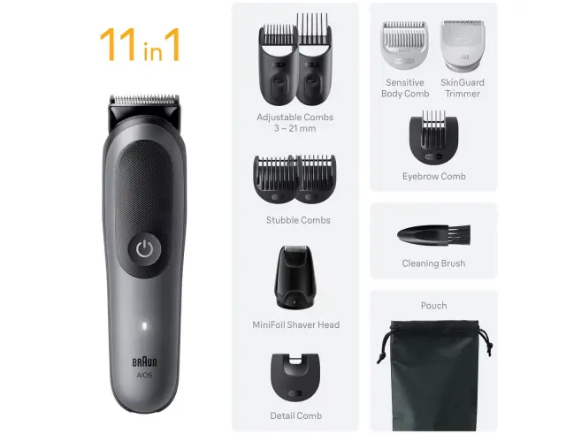 Σετ Ανδρικής Περιποίησης 11 σε 1 Braun Series 5 AIO5560 με 11 εξαρτήματα και 14 ρυθμίσεις κοπής AIO5560
