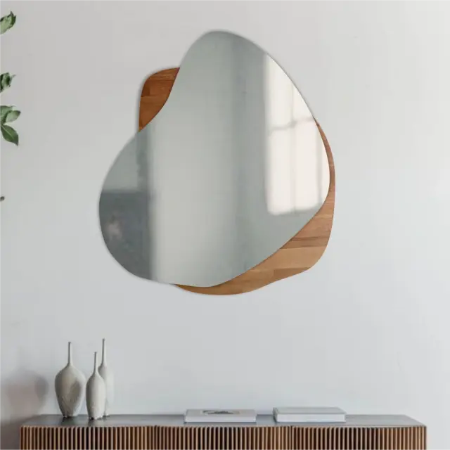Stewehome Ασύμμετρος Καθρέπτης με Φυσικό Ξύλο 63x70x70 cm 2
