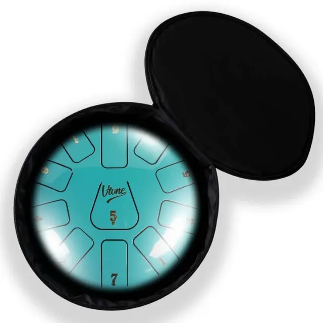 V-TONE VBJ 8-11 C Steel Tongue Drum Tank Drum Hank Drum Cyan 8 Inch 11 Tones Drumsticks Case with Strap 4 Finger Cots Stick Rest Stickers Tune List Cloth Kit 2