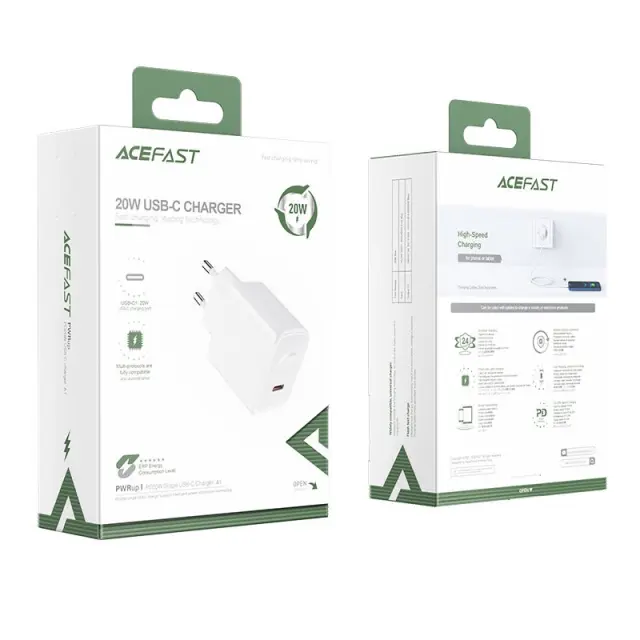 Φορτιστής Ταξιδίου Acefast A1 Fast Charging USB-C PD3.0 PD20W QC3.0 / QC2.0 5V / 2.4A Λευκός 2