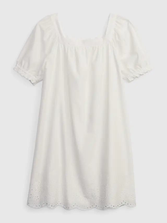 Άσπρο Παιδικό Eyelet Puff Sleeve Φόρεμα new off white - S
