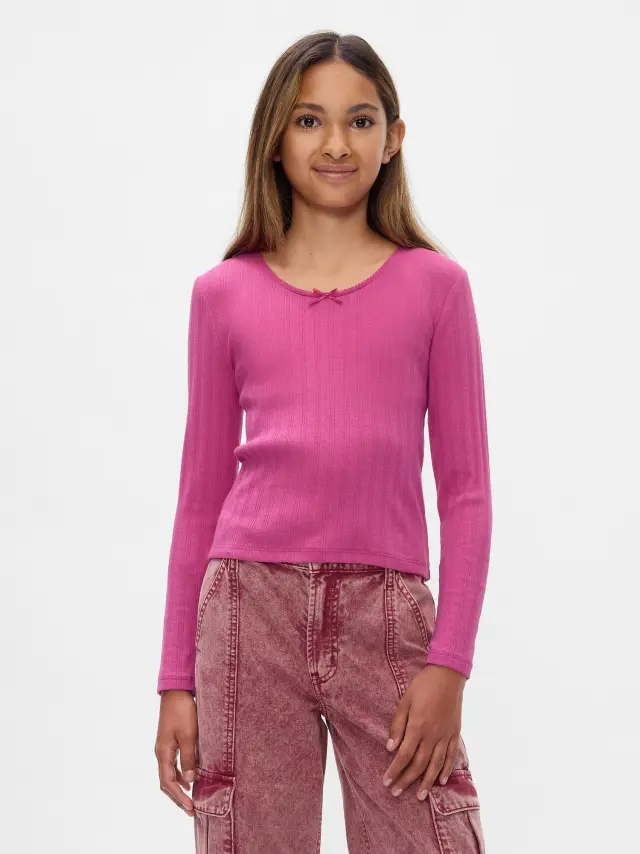 Φούξια Παιδική Pointelle Μπλούζα Super pink neon