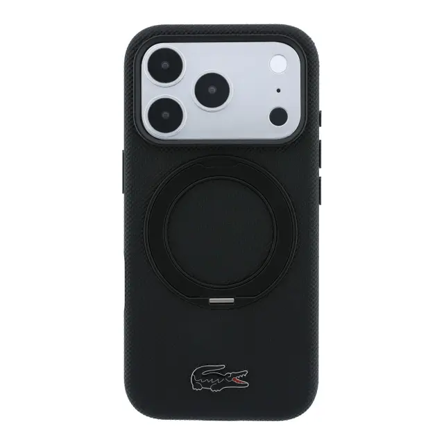 Lacoste PVC Petit Pique Semi Wrap Ring Stand MagSafe Case for iPhone 18 Pro Max Black 3