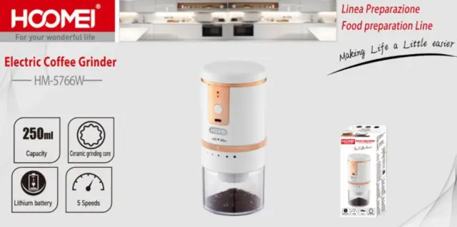 Hoomei Ηλεκτρικός Μύλος Άλεσης Καφέ με Δοχείο 250ml Άσπρος HM-5766W 2
