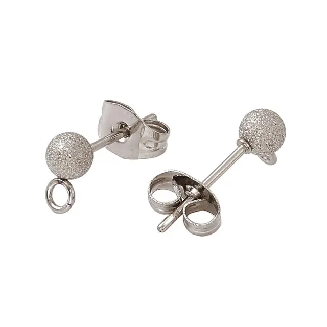 Σκουλαρίκι Καρφάκι με Μπίλια και Κρίκο - Ανοξείδωτο Ατσάλι 304 - 7x4mm - 10τεμ