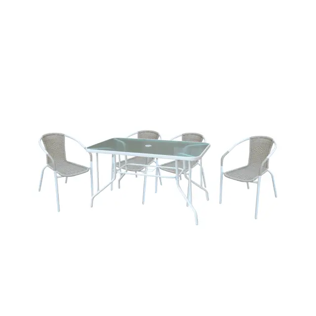 Τραπέζι Πολυθρόνα BALENO Σετ Άσπρο/Beige Μέταλλο/Wicker 110x60cm+4