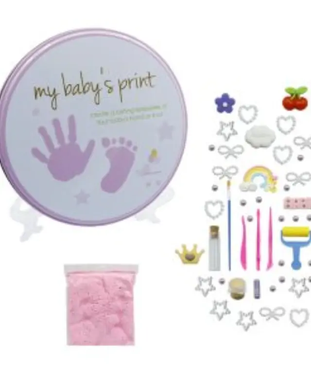 Αναμνηστικό Αποτύπωμα DIY Baby Handprint & Footprint με Αξεσουάρ για Κορίτσια Ροζ