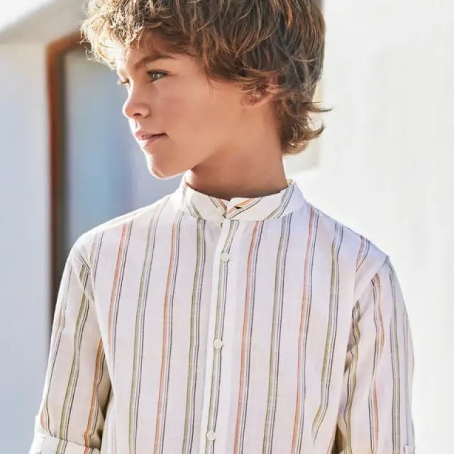 Junior 10 έως 18 ετών Πουκάμισο μακρυμάνικο ρίγες Better Cotton χακί - 14Ε