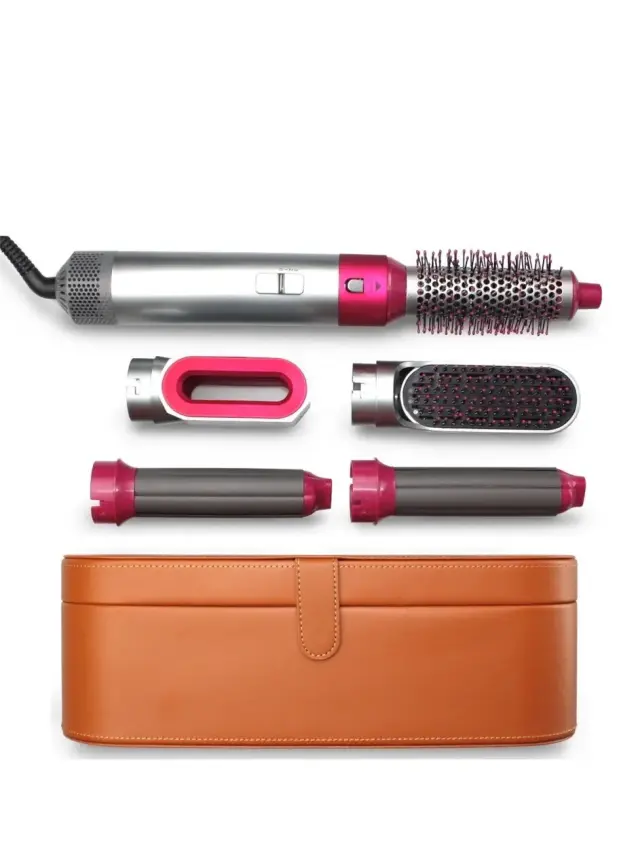 Ηλεκτρική Βούρτσα Hot Air Styler 5 σε 1 με Αέρα για Ίσιωμα και Μπούκλες σε καφέ βαλιτσάκι