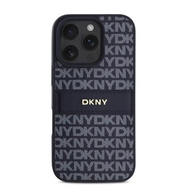 DKNY PU Leather Repeat Pattern Tonal Stripe Case for iPhone 16 Pro Max Blue 2