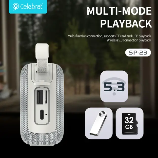 CELEBRAT φορητό ηχείο SP-23, 5W, Bluetooth, 1200mAh, μαύρο (Bluetooth, micro SD ,USB flash drive) 2