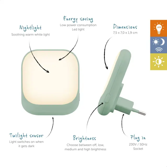 ZAZU Socket Light Φωτάκι Πρίζας LED με Αισθητήρα Νυκτός Μέντα 2