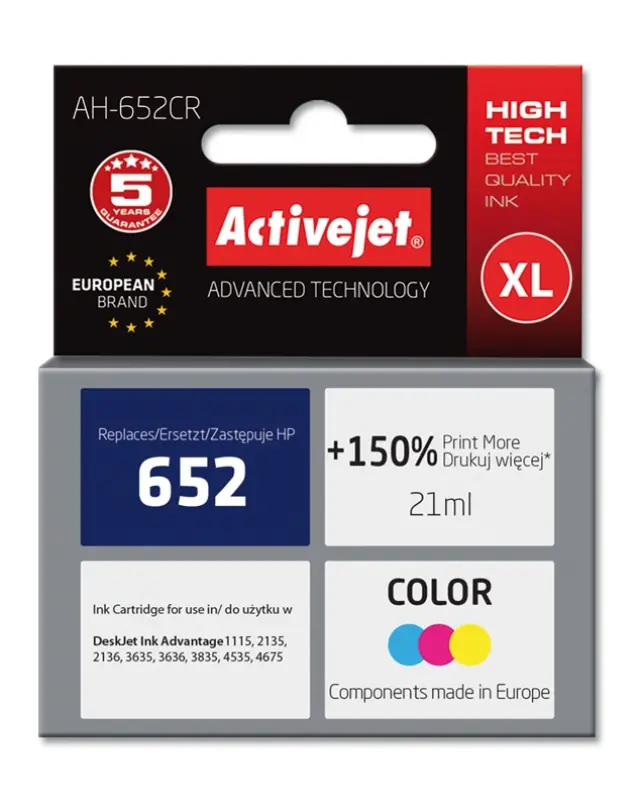 Activejet AH-652CR ink for HP printer - HP 652 F6V24AE replacement - Premium - 21 ml - color