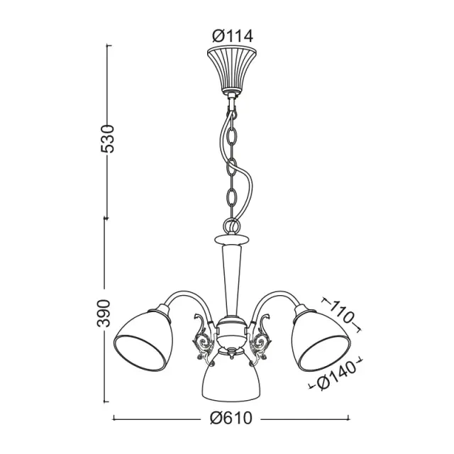 AcaLights ΚΡΕΜΑΣΤΟ Φ/Σ 3XE14 ΠΑΤΙΝΑ - ΛΕΥΚΟ ΓΥΑΛΙ Φ61cm PERONE 2