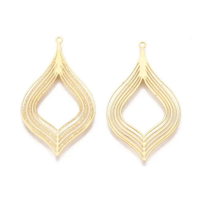 Μεταλλικό Διακοσμητικό Etched Pointed Oval 39x22x0.3mm - Light Gold - 5τεμ