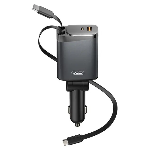 Universal φορτιστής αυτοκινήτου με 2 εξόδους, 1x USB-A & 1x USB-C και 2 ενσωματωμένα καλώδια, 1x Lightning & 1x Type-C, 108W