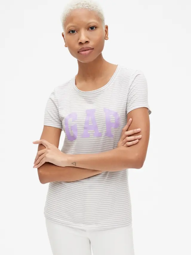 Γκρι Logo Κοντομάνική Μπλούζα grey stripe - XS