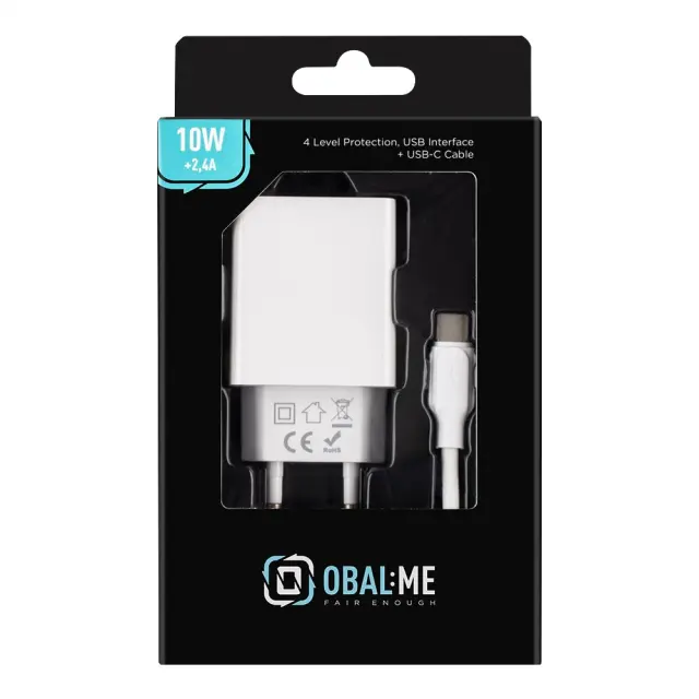 OBAL:ME Wall Charger USB-A 10W + USB-A/USB-C Cable 1m White 2