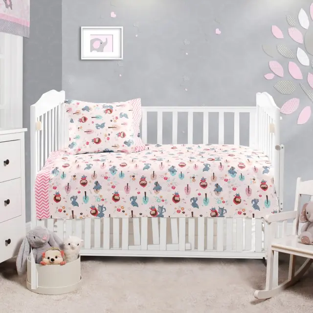 Σετ Σεντόνια Κούνιας 70x140+15 Beauty Home 5178 Ροζ Με Λάστιχο100% Βαμβακοσατέν 3