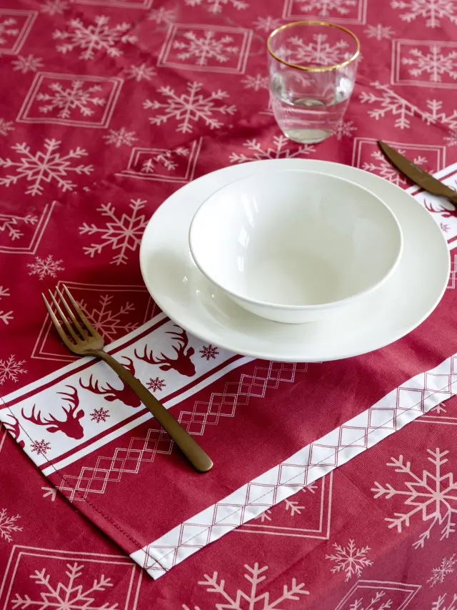 Τραπεζομάντηλο 150x150 Nima Christmas Day Red 100% βαμβακερό 2